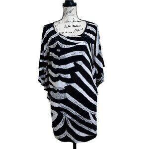 Zebra Print Clara Sun Woo Women's Size L Top Tunic Flutter Sleeve